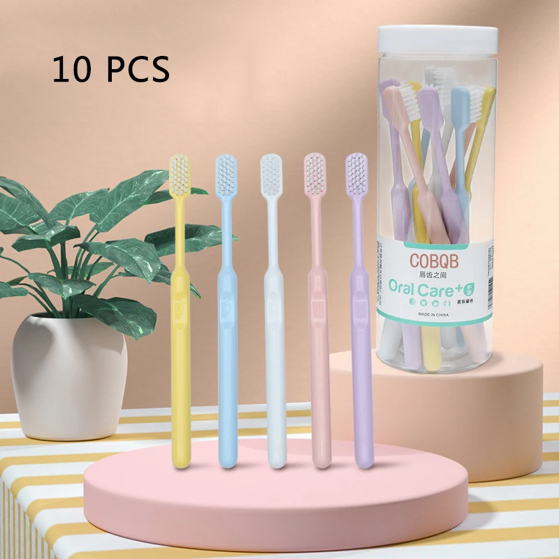 (10 peças) Macaron Color Home Barrel Adulto Cabelo Macio Necessidades Diárias de Casal Escova de Dentes de Cabelo Macio