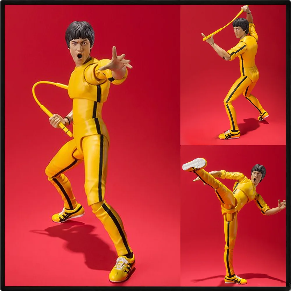 2026 Novo Lançamento: Boneco Articulado Bruce Lee de 14cm com Macacão Amarelo – Estátua de Kung Fu para Crianças e Colecionadores