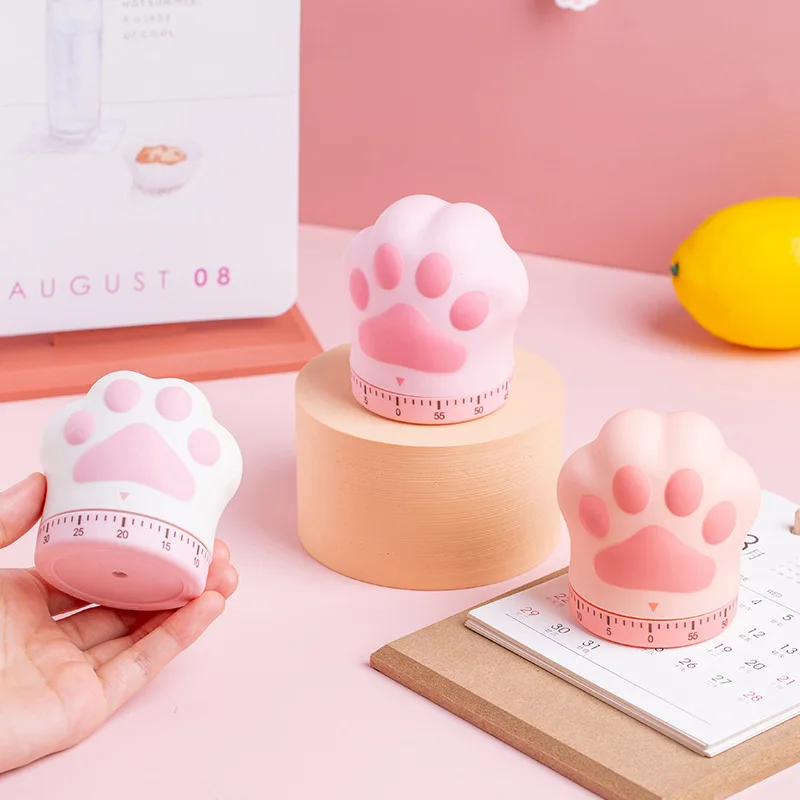 Cute Cat's Paw Time Manager Student Reading Kitchen Baking Timer Multifunction Timer Study Accessories Reading Supplies