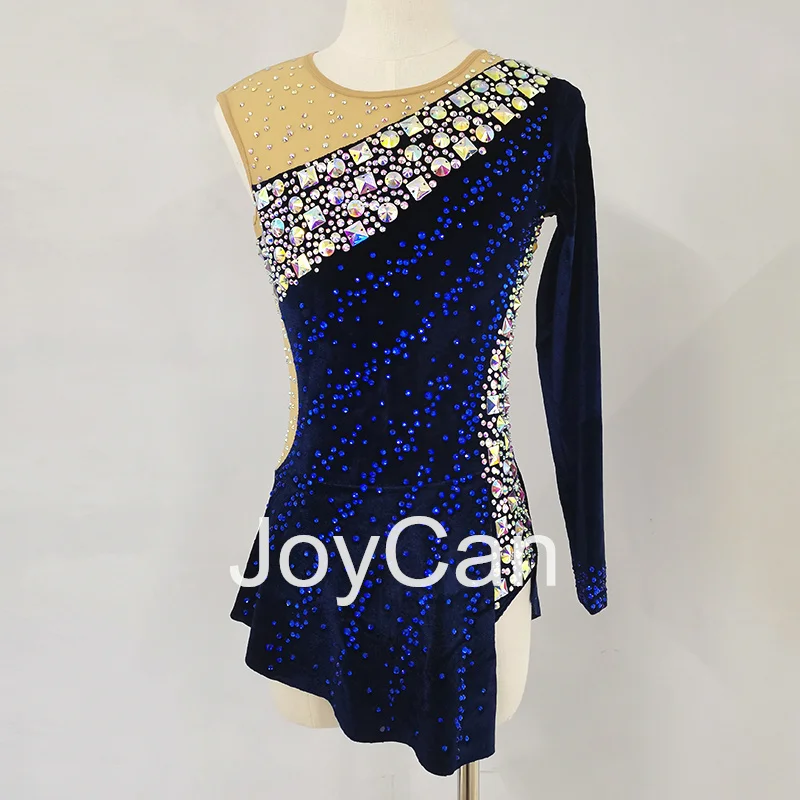 

JoyCan Rhthmic Gymnastics Leotards Girls Women Blue Velvet Spandex Elegant Dance Wear for Competitiion