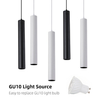 Modern Long Tube Black White Rose Golden LED Ceiling Pendant Replaceable GU10 Island Bar Counte Shop Room Kitchen Fixtures Lamp