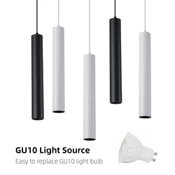 Moderno tubo lungo nero bianco rosa dorato LED ciondolo a soffitto sostituibile GU10 Island Bar Counte Shop Room lampada da cucina