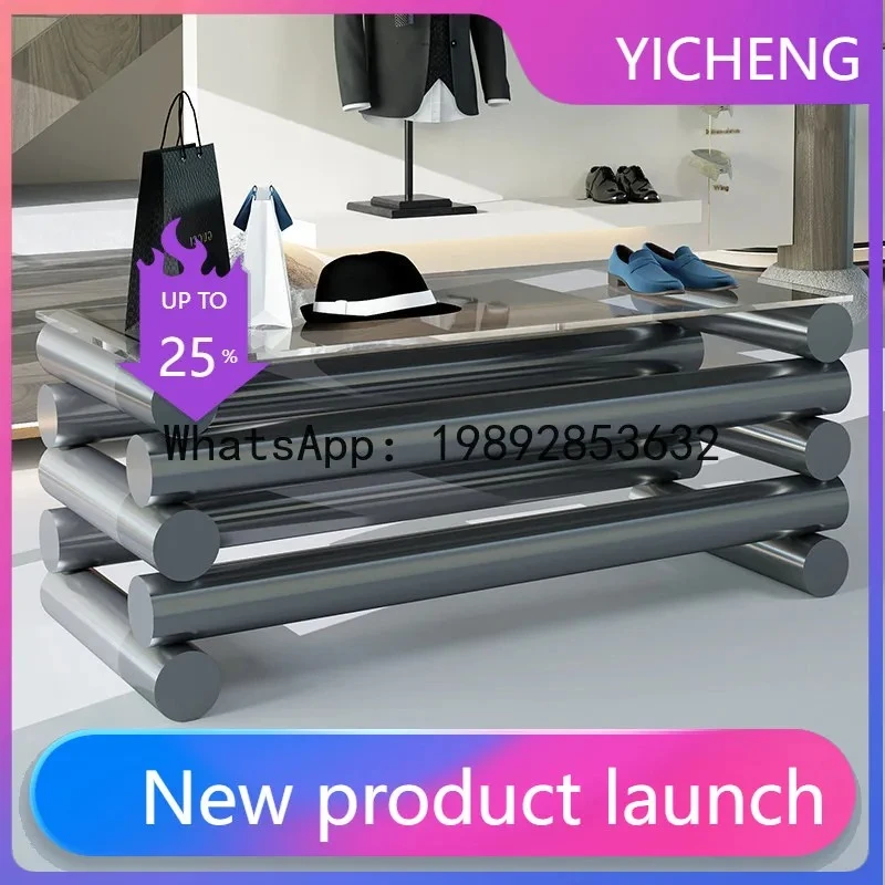 QQ Clothing Store Stainless Steel Center  Counter Flow Table Buyer's Store Shoe Bag Accessories Storage Table Display Stand