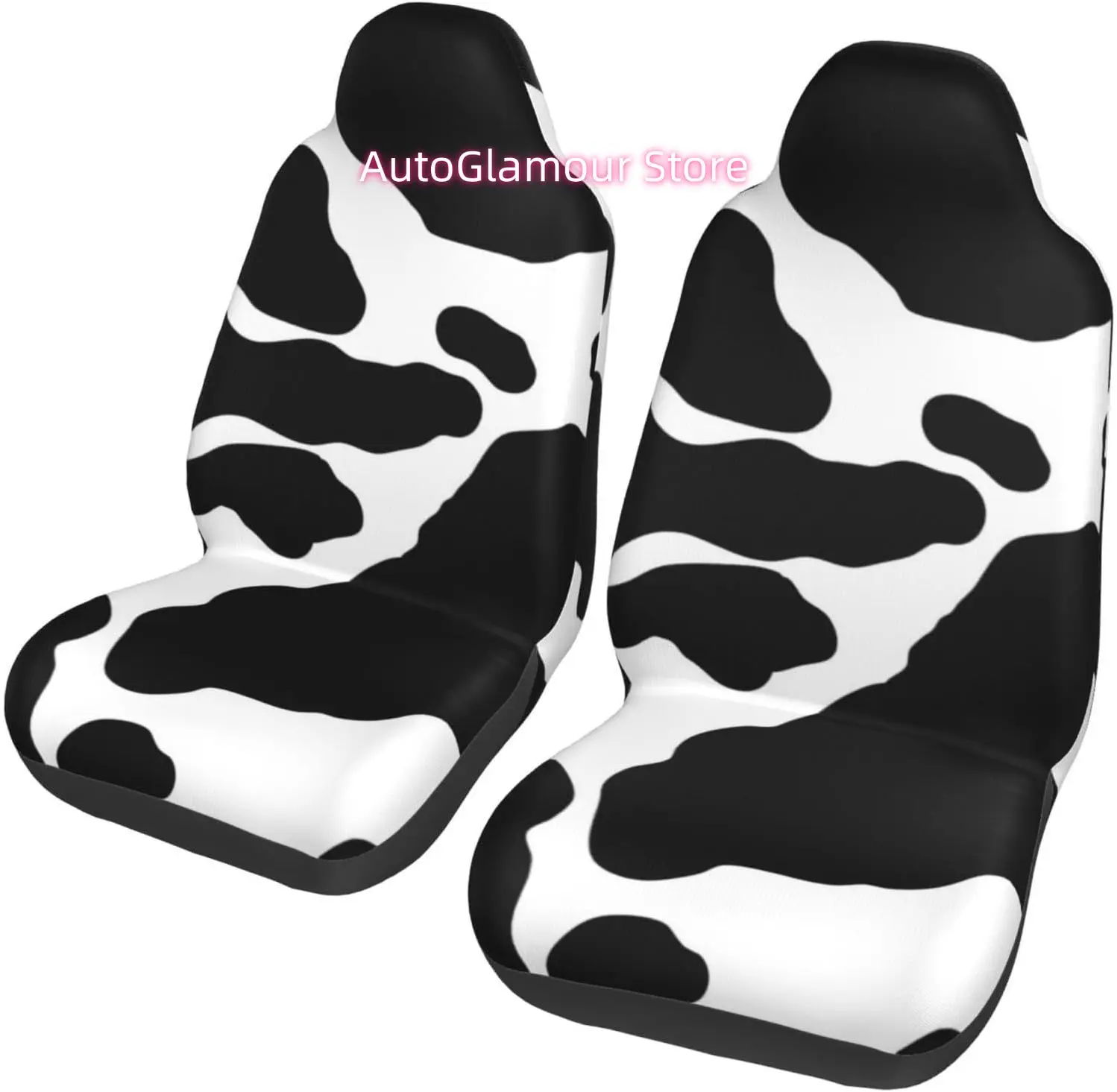 Cow Animal Print Pattern 2-Piece   Seat Cover Complete Set - Elastic Seat Protection Cover for Cars, Trucks, Suvs,