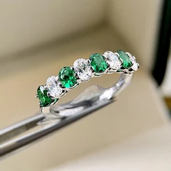 Huitan Chic Green/White Cubic Zirconia Women Rings Silver Color Temperament Finger Accessories Lady for Wedding Band Jewelry