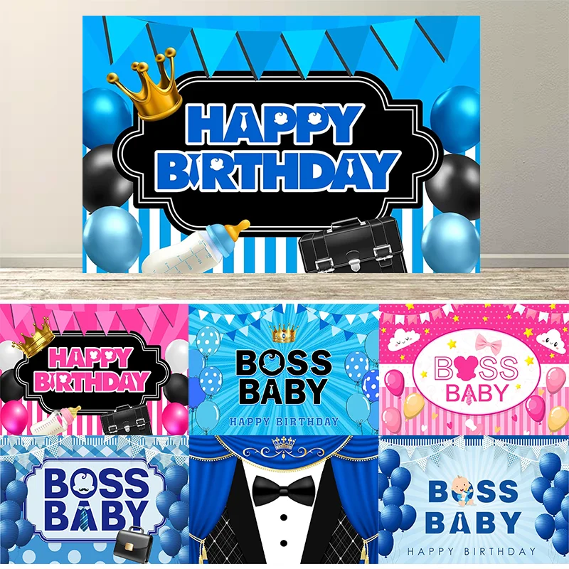 Cartoon Boss Baby Hintergrund-Banner für Geschlechtsenthüllung, Babyparty, Fotografie-Hintergrund, Kinder 1. Geburtstag Party Deko, Fotobox-Requisiten