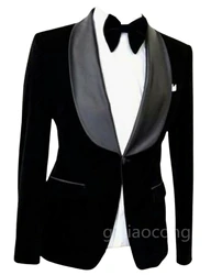 Black Velvet Men's Suit Blazer Prom Tuxedos Single Breasted One Button Blazer Bussiness/Wedding Jacket Only Coat for Party