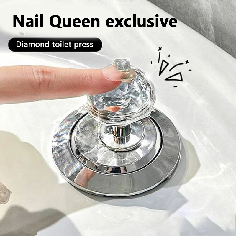 Diamond Toilet Press Button Long Nail Protector Press Tank Push Switch Toilet Bath Room Water Press Flush Button Home Tool