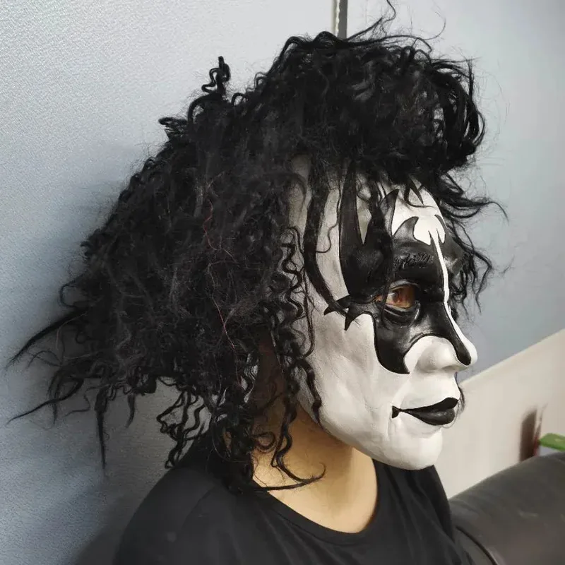 هالوين قبلة جين سيمونز الرصاص المغني اللاتكس قناع الموسيقى الكهربائية مهرجان تأثيري أقنعة الرعب فستان الحفلات الدعائم الأداء