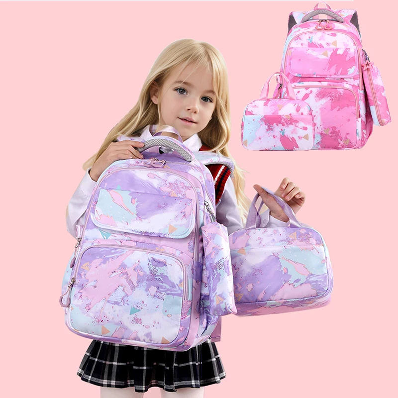 Mochila escolar para niñas, adolescentes, niños, escuela primaria, 3 piezas, ligera, con bolsa de almuerzo y estuche para lápices