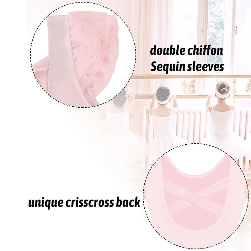 女の子バレエレオタード子供光沢のあるスパンコールダンススカート幼児フリルスリーブバレエボディスーツ