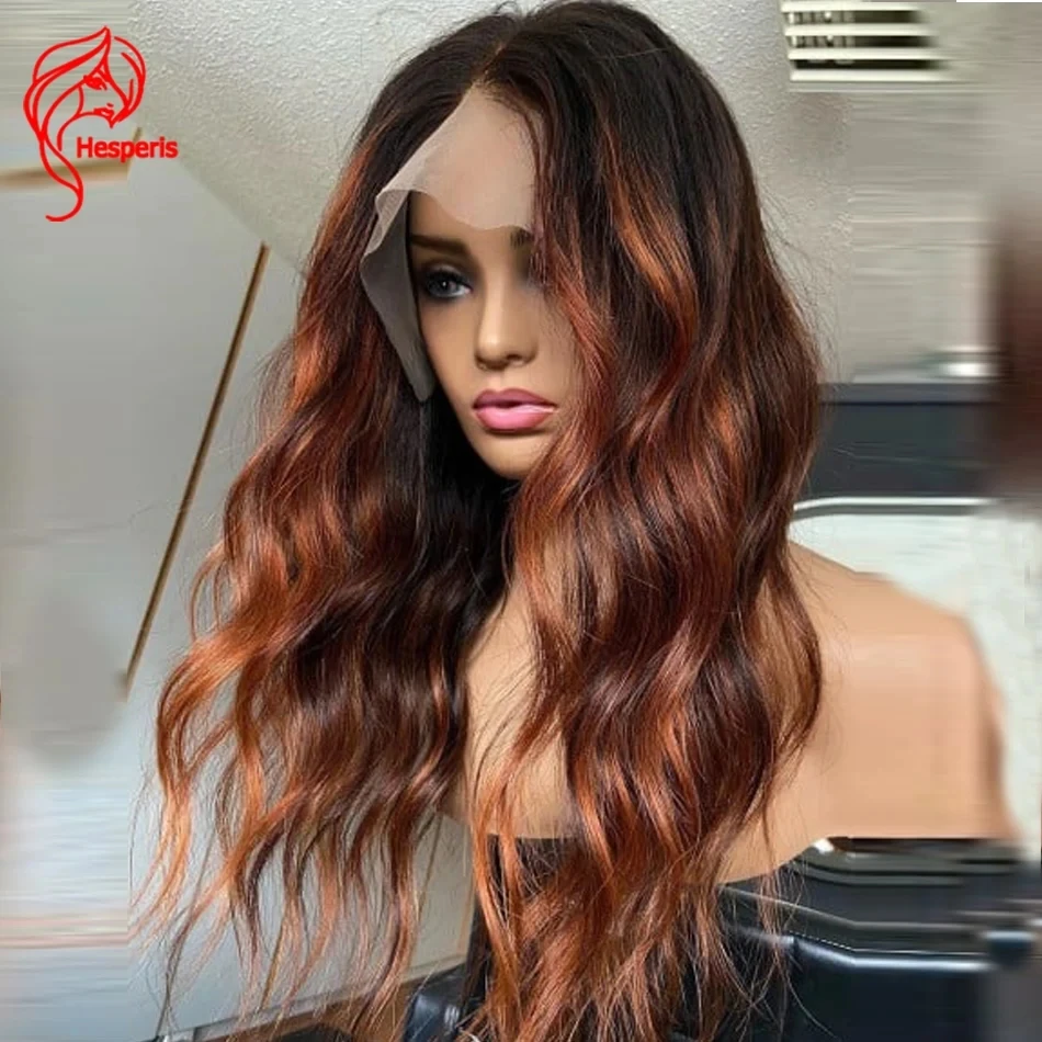 Hesperis 13x6 Deep Part Reddish Brown Balayage Remy Human Hair Lace Front Wig Pre Plucked Body Wave Colored Lace Frontal Wigs