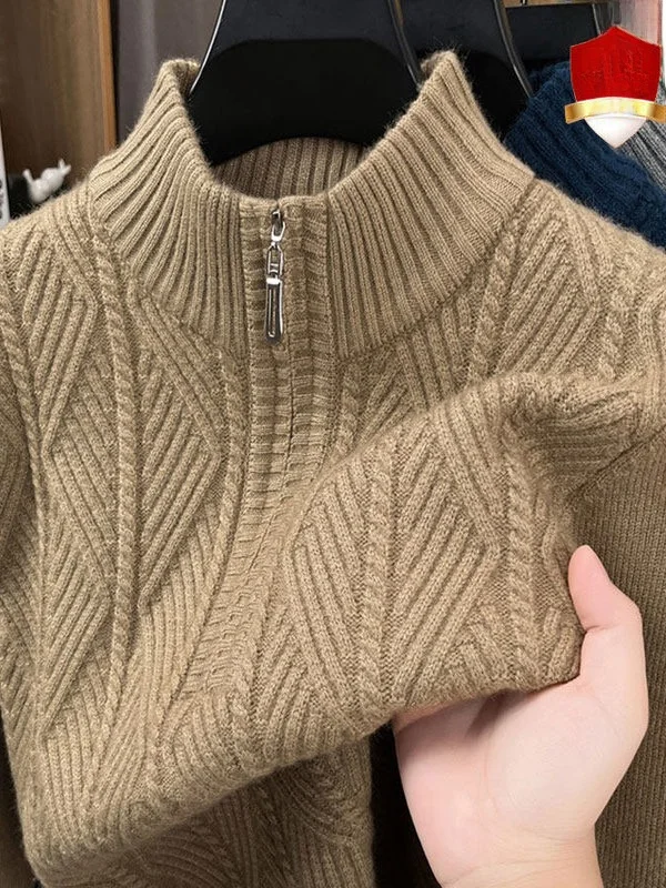 

Thiened Knitted High Collar f Zip Sweater Men's Warm Inner Wear Casual Sle Pure Color Pullover Winter Base irt