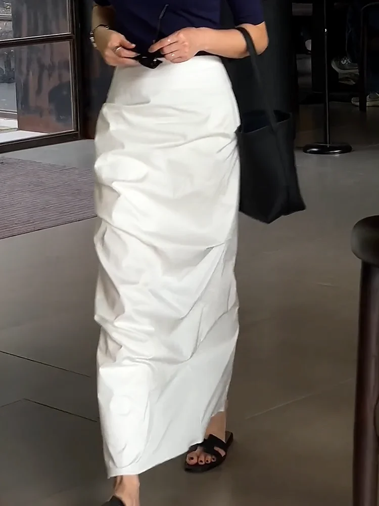 

High Waist Pleated Asymmetrical Casual Skirt Women's 25 Year Summer New Slimming Midi Skirt Korean Sle Commute Dr