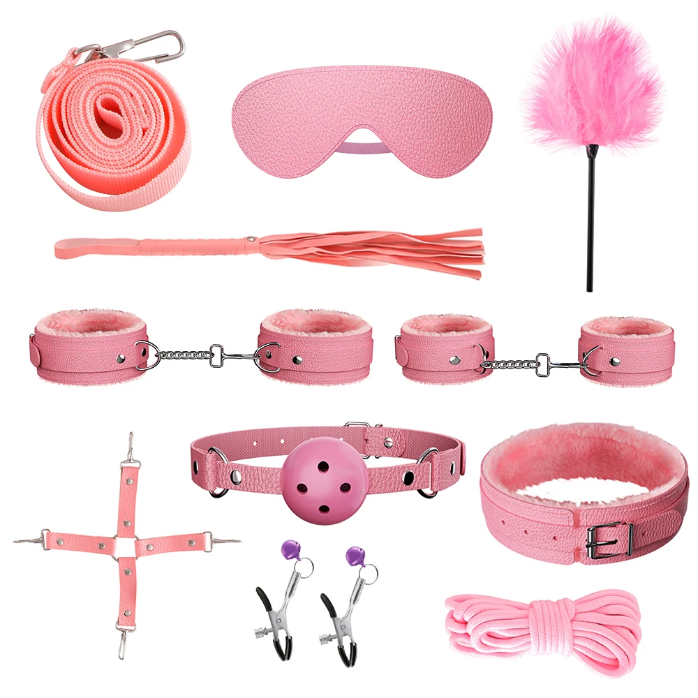 Bdsm Bondage Set Restraint Adult Game Handcuff Neck Collar Wrist Mouth Gag Strap Fetish SM Sex Toys for Woman Couples Product