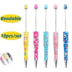 10pcs DIY Nurse's Day Series Beaded Pen Printed Color Beadable Ballpoint Pen Wholesale Plastic Beads Pen Office Accessories