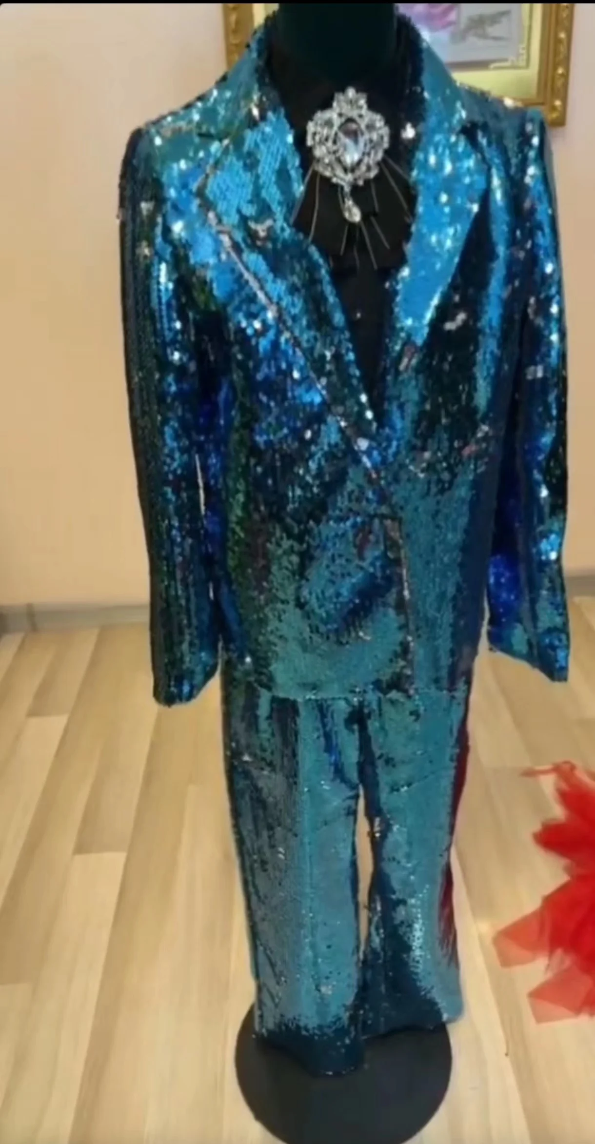 Shiny Boys Girl's Blue Sequins Suits Stage Model walk Show Performance Set Children Kids Costumes