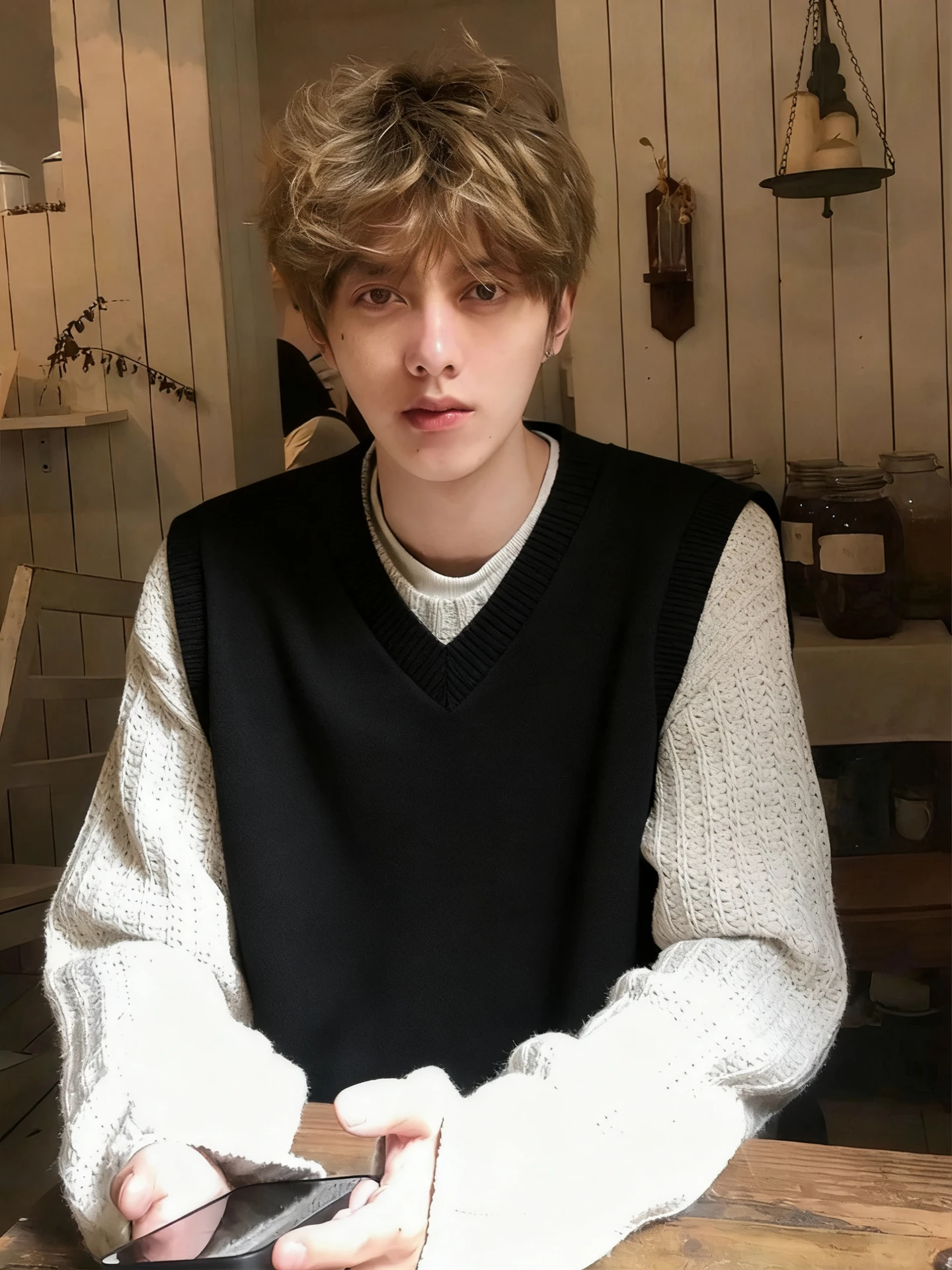 

Bla V-Ne Knitted Vest Men's Autumn Winter Korean Sle Svel Tank Top Outerwear Layering oulder Sweater