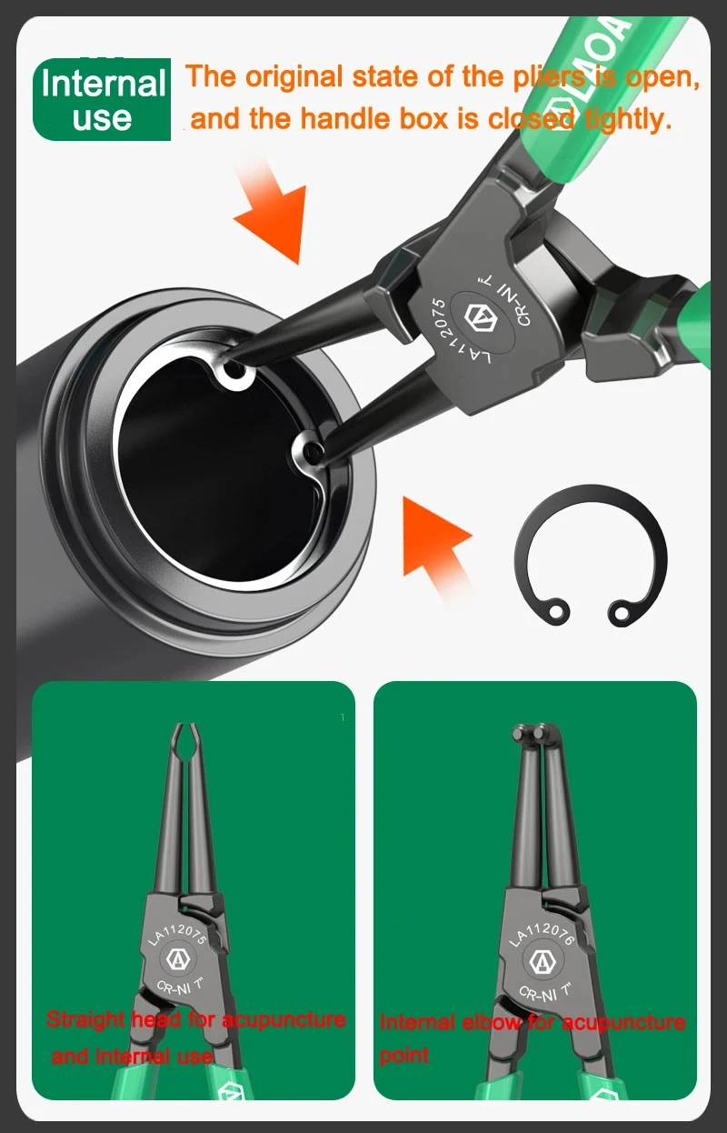 1pc LAOA 7 zoll Interne Externe Zange Halte Clips Tragbare Multifunktionale Snap Ring Sicherungsring Zange Für Hand Werkzeug – Detail 6