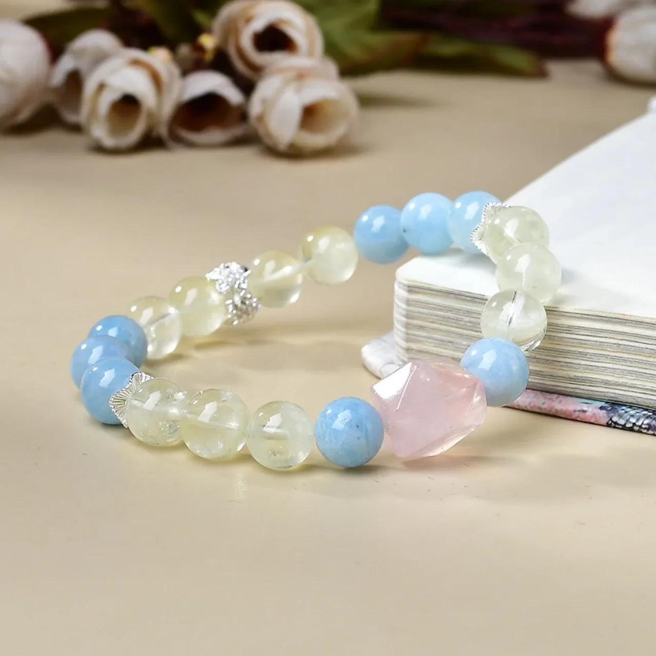 

Aquamarine Pink Crystal Bracelet Light Luxury Fashion Lucky Couple Bracelet, Men's and Women's Jewelry, Gifts