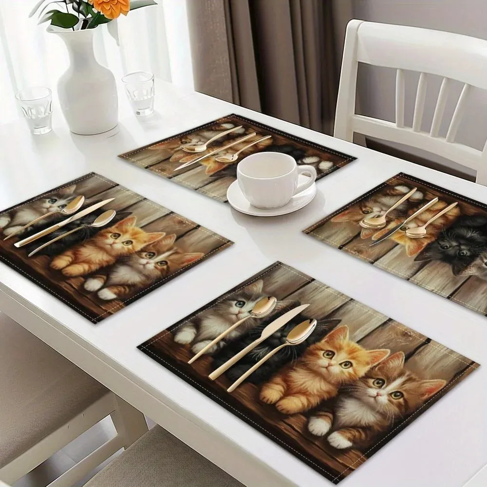 VIKAMA Realistic Kitten Wooden Placemat, Waterproof Oilproof Heat Resistant Dining Table Mat view 4
