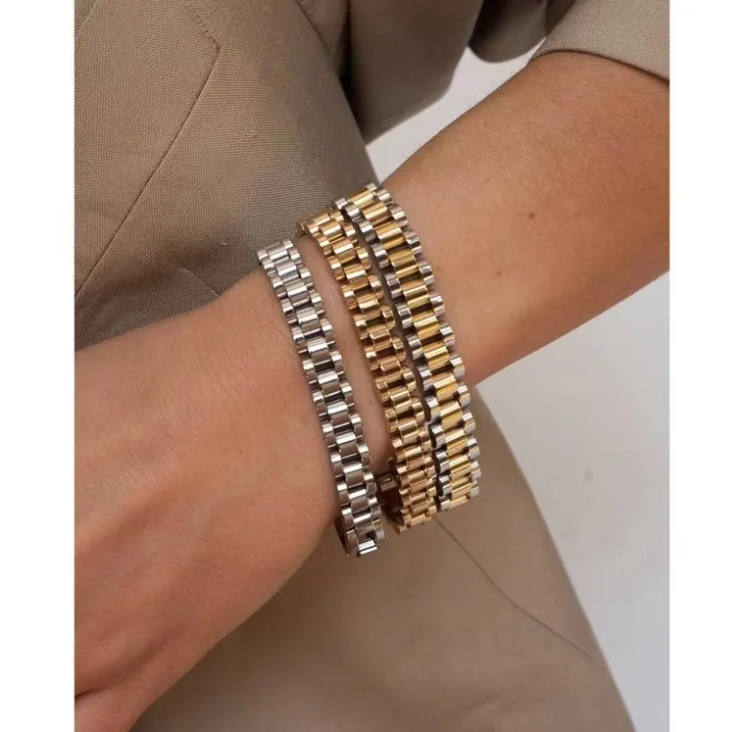 Pulsera de Cadena para Reloj de 10mm, Color Dorado, Estilo Punk, para Hombre y Mujer, Hiphop, Rock, Acero Inoxidable, Biker, Joyería