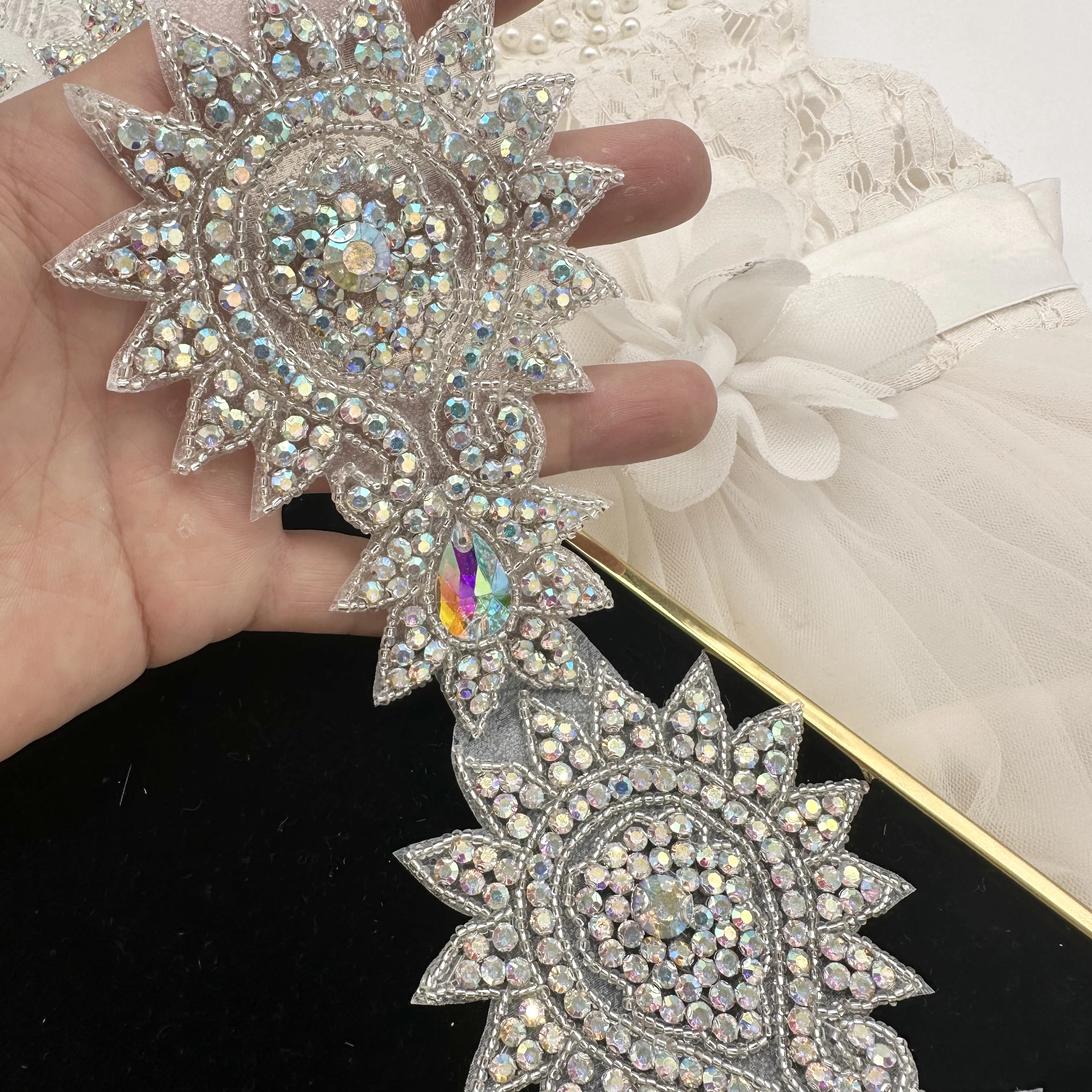 Perles en verre cristal artificiel SilverAB, accessoires de vêtements DIY avec film thermocollant à 