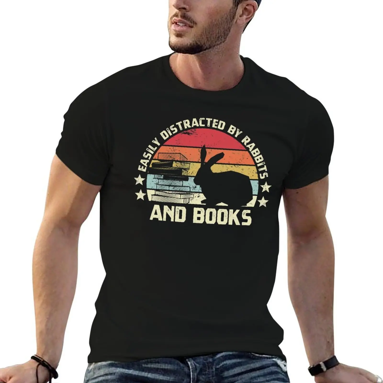 Easily distracted by rabbits and books vintage readers and rabbits lovers gift T-Shirt
