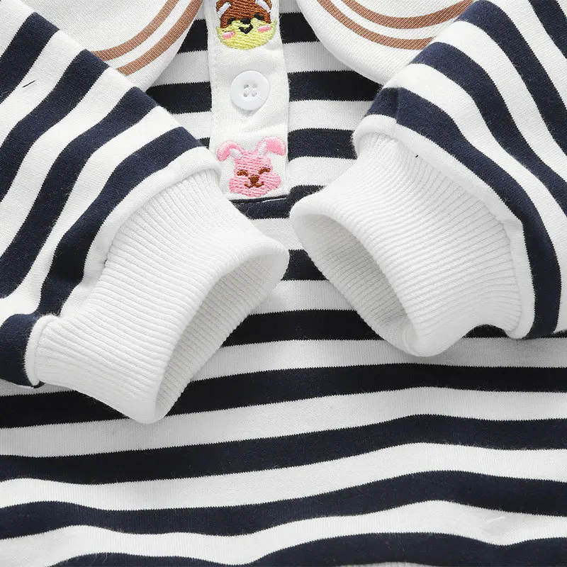 Toddler Girl Autumn 2PCS Clothes Set Cotton Peter Pan Collar Striped Infant Girl Sweatshirt Rabbit Skinny Tight Baby Girl Outfit