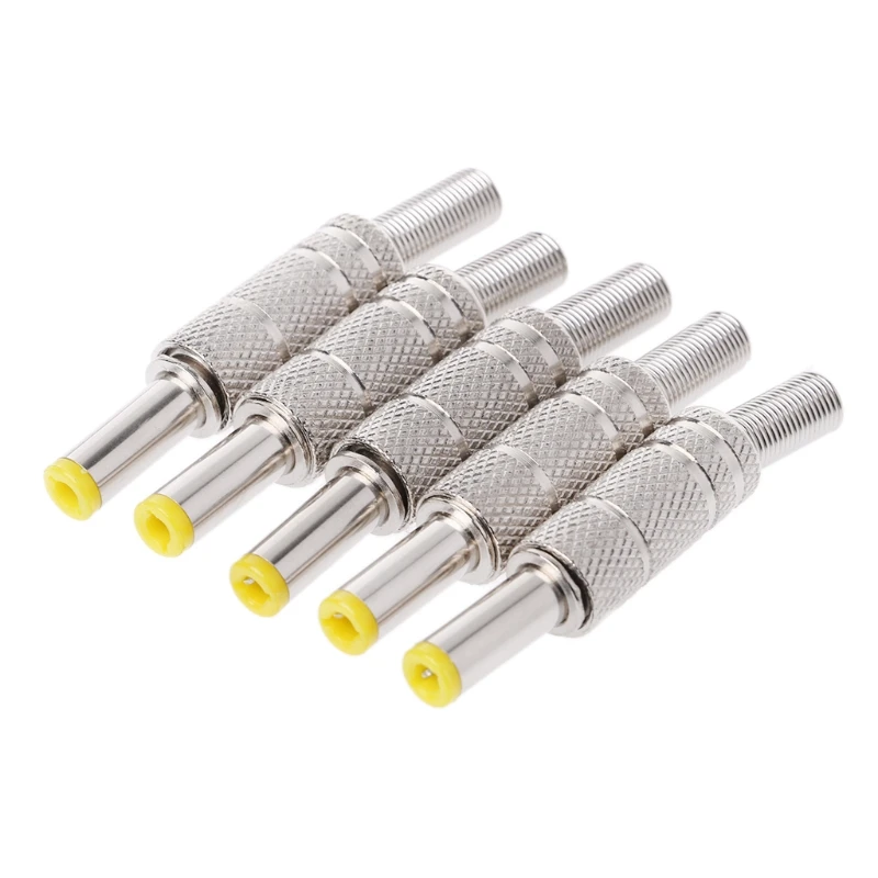 

5 Pcs Metal 5.5x2.1mm for DC Power Male Plug Adapter Connector with Yellow