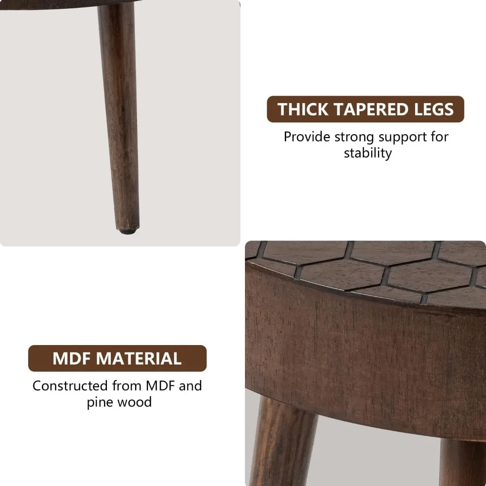 Round Coffee Table Set of 2, Nesting Tables with Honeycomb Pattern, Modern End Table for Living Room