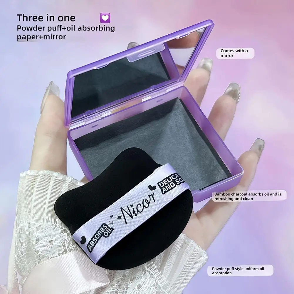 100 Sheets Facial Oil Absorption Paper Oil Control Portable oil-absorbing tissue With Mirror Powder Puff Facial Clean Care