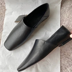 Maxdutti Spring Summer Fashion Vintage Shoes Women Sheep Soft Genuine Leather Mule  Flat Shoes Slip-On Loafers Women