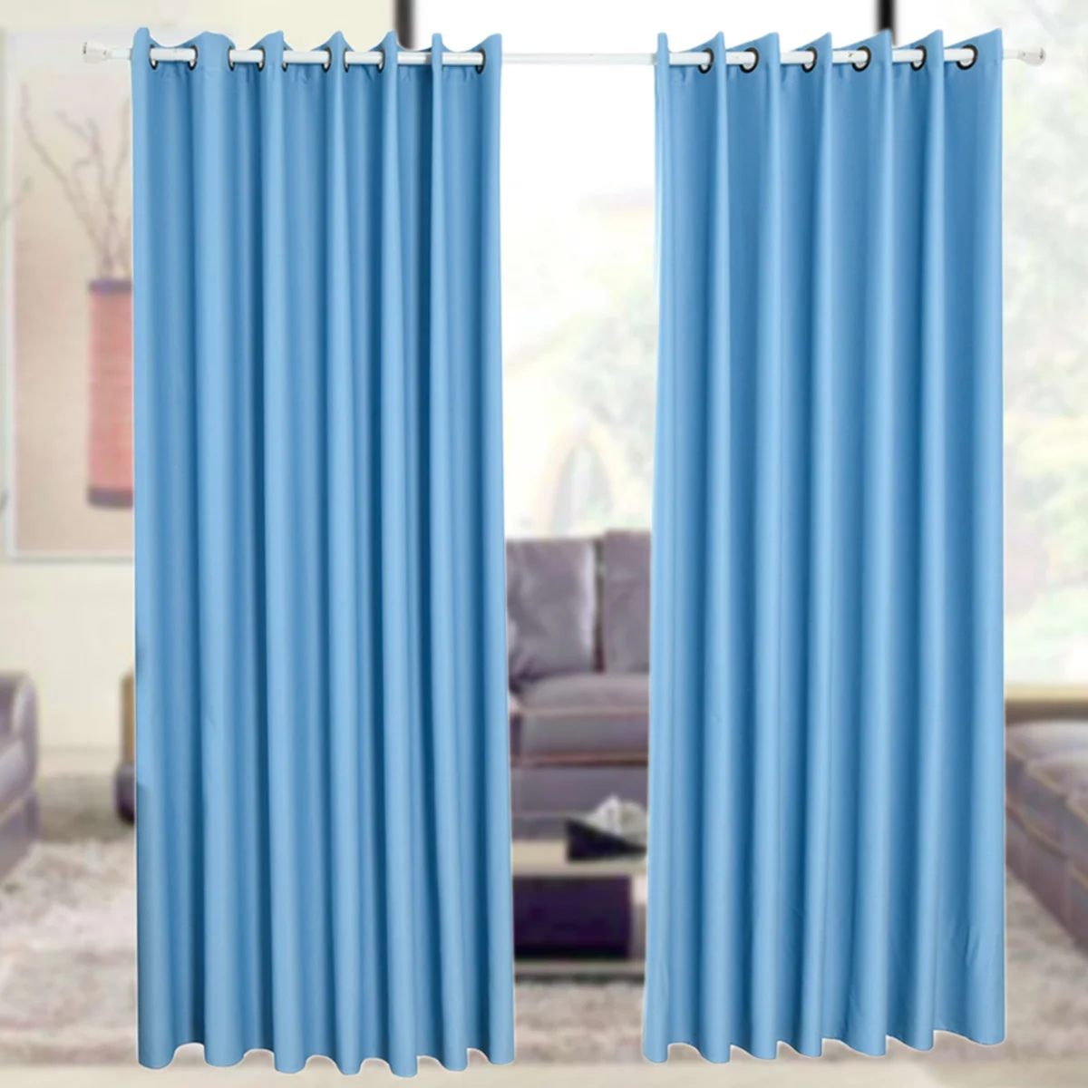 

1pcs Blackout Curtains 100X250 Cm Blue Premium Polyester Flower Print Sheer Curtain For Bedroom Bathroom Door Window Decor