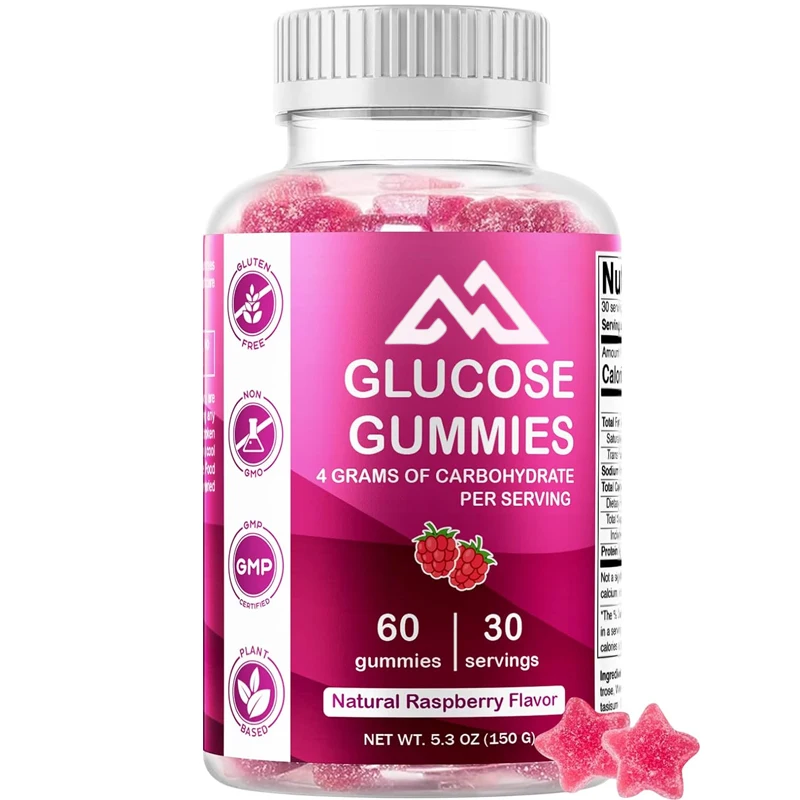 

Vitamin glucose chewable gummies -60 capsules - natural raspberry flavor -4 grams of carbohydrates per serving (1 bottle)