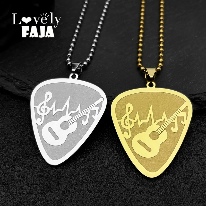 Hip Hop Guitar Pick Bass Note Car Pendant for Women Men Stainless Steel Gold Color Music Lovers Car Accessories Jewelry 3003