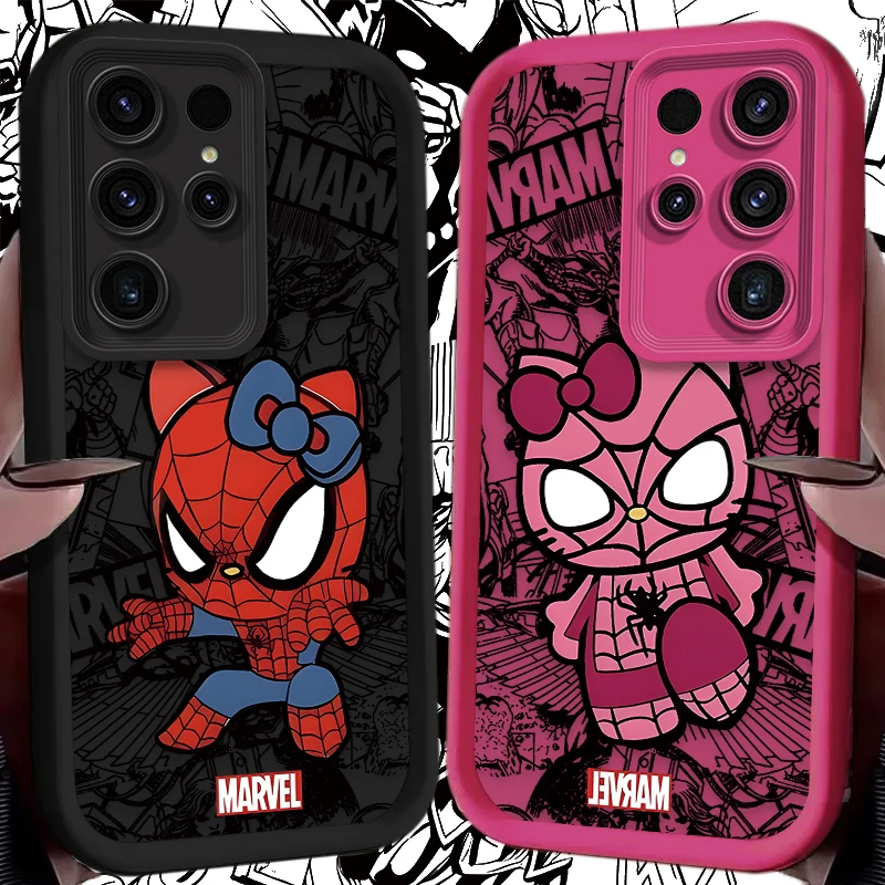 Spider Man Cute Hello Kitty Silicone Case For Samsung Galaxy S24 S23 S22 S21 Ultra Plus FE A54 A34 A14 A73 A53 A33 5G Soft Cover