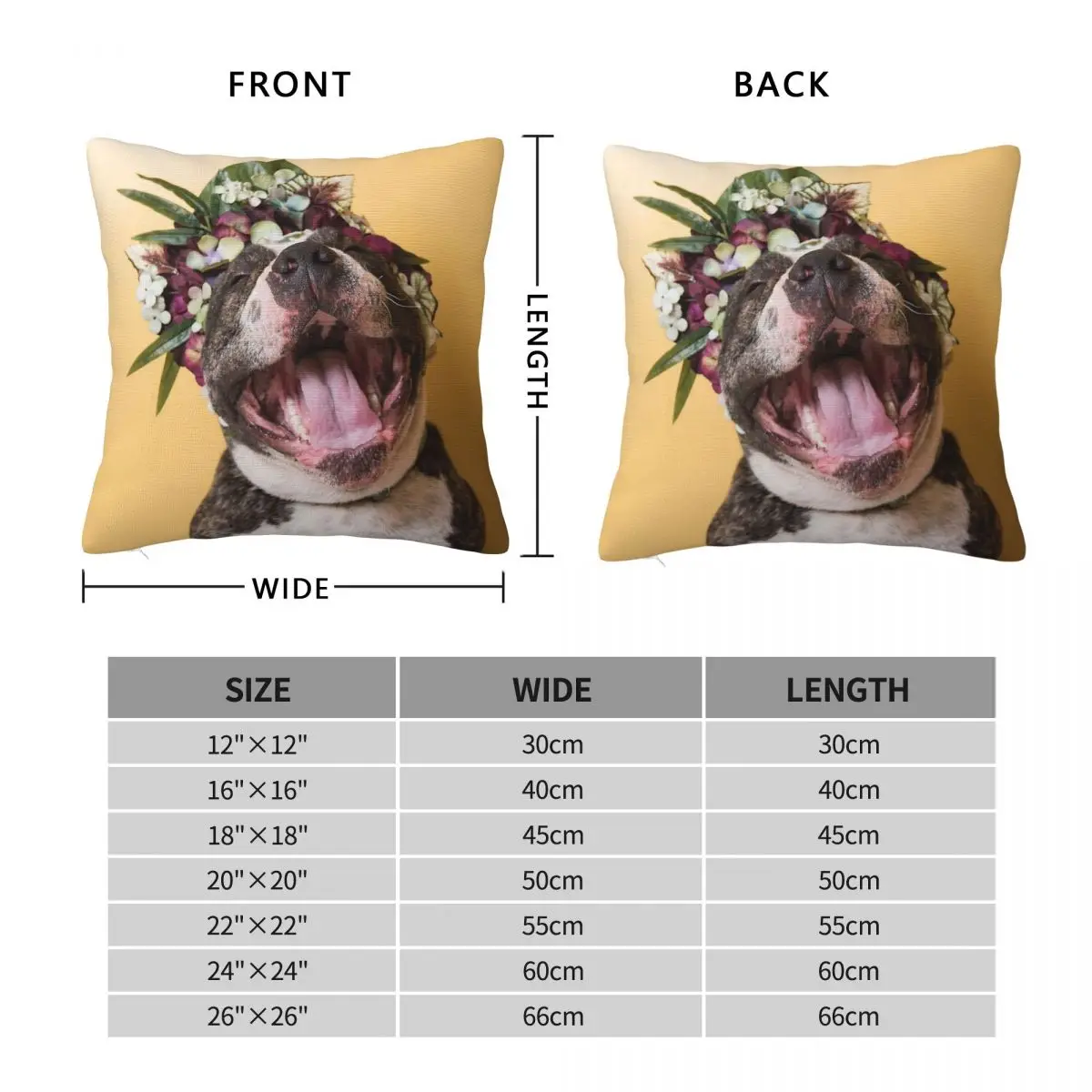 Flower Power Pit Bull Square Pillowcase Polyester Linen Velvet Pattern Zip Decorative Pillow Case Car Cushion Cover 45x45