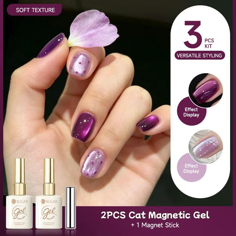 

UR SUGAR 3PCS Purple Cat Magnetic Gel Nail Polish Set with Magnet Stick Home DIY Manicure Semi Permanent Soak Off UV LED Gel Kit