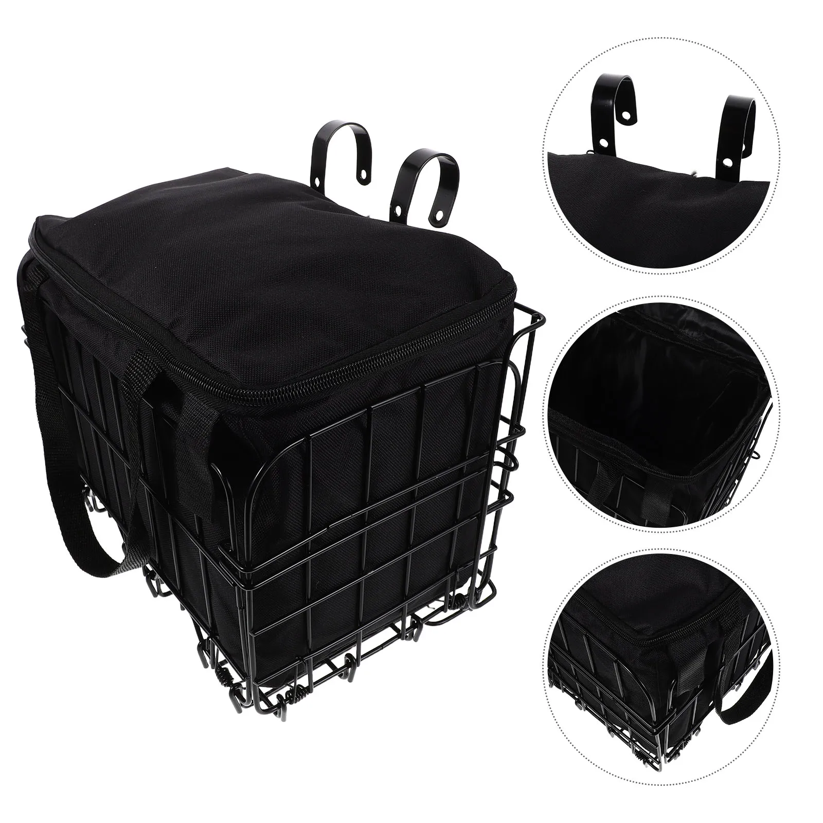 

Folding Bike Basket Bicycle Handlebar Foldable Frame with Removable Liner Bag Metal Front