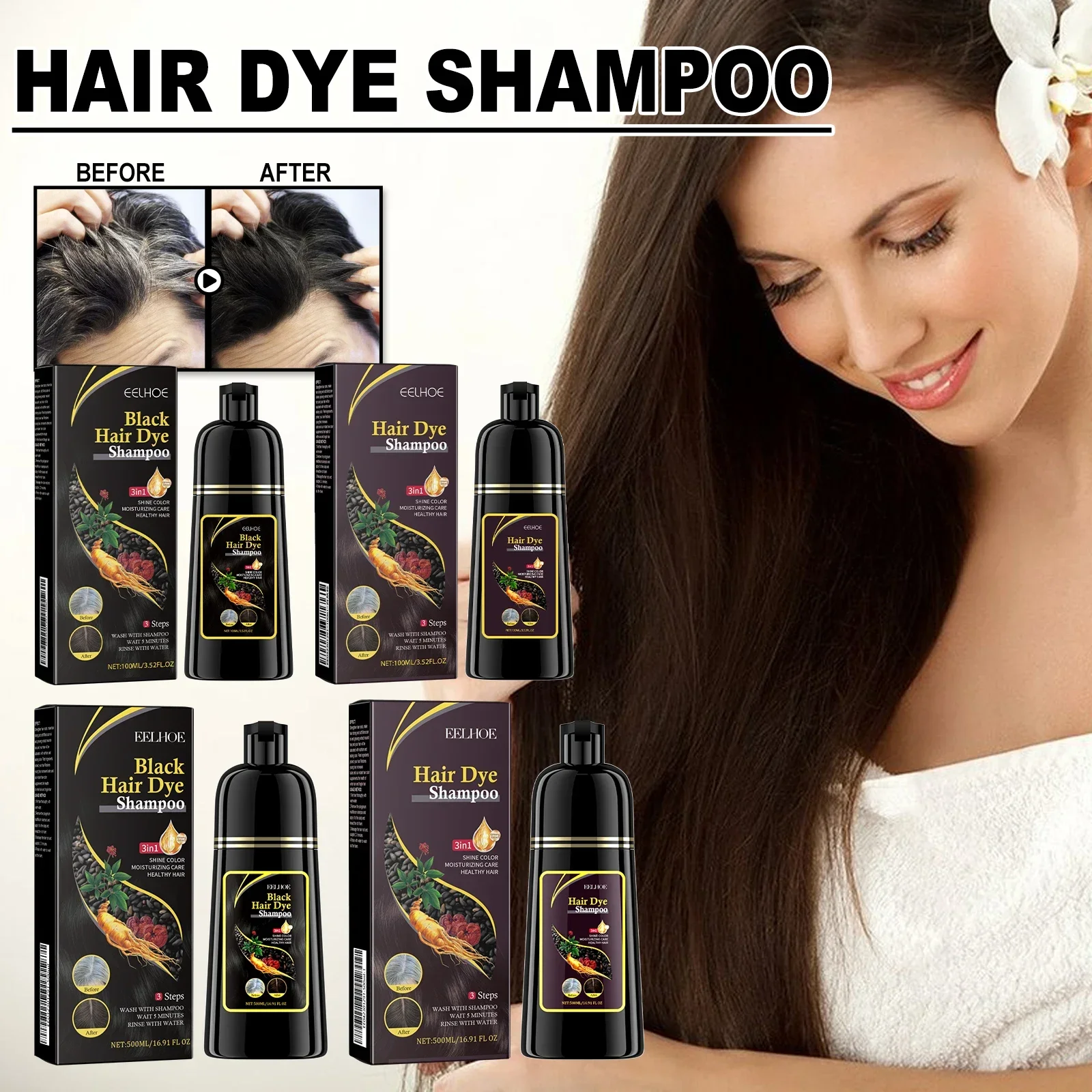 Dye Canas Hair Dye Shampoo 3 in 1 Hair Color Shampoo For Cover Gray Hair Natural Plant Ingredients Restore Original Hair Color