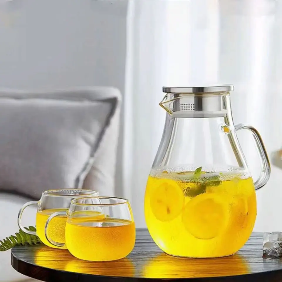 

Heat-Resistant Glass Teapot, Cold Water, Clear Glass Decanter, Kettle and Cups Set, Home Large Capacity, Lemonade Filter Jug,