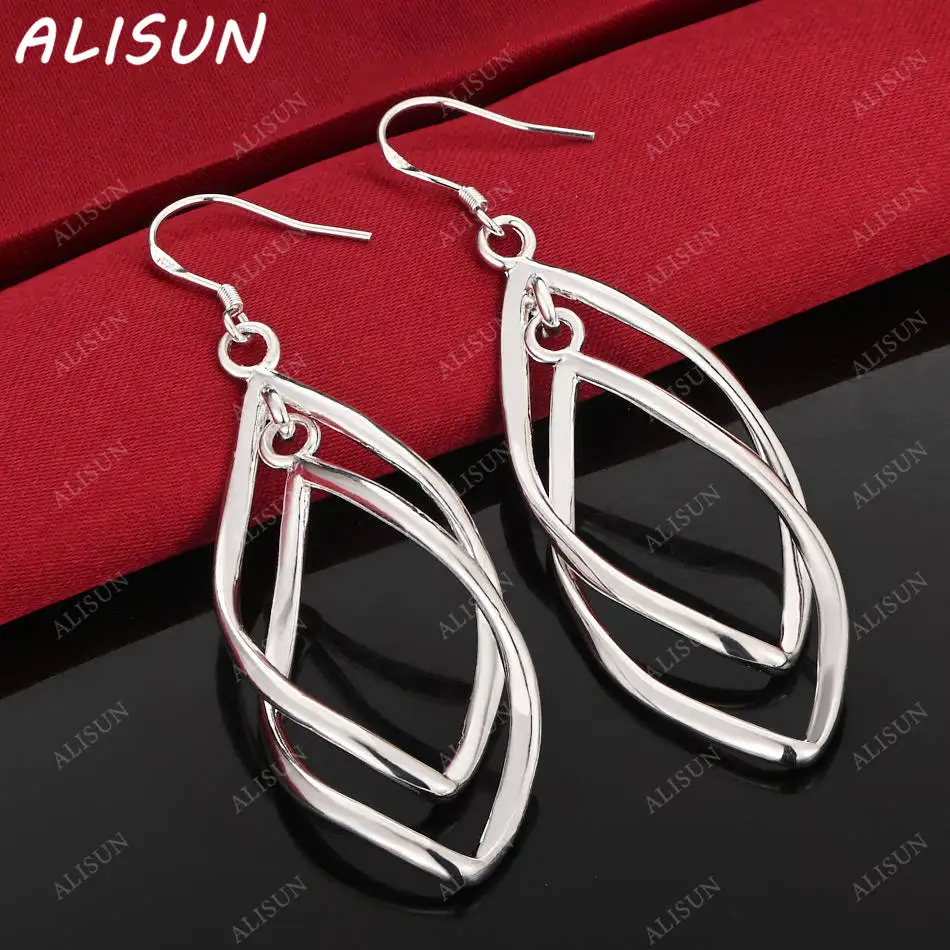 

ALISUN 925 Sterling Silver Double Rhombus Drop Earrings Creativity Gifts Street All-match Party And Daily Wear