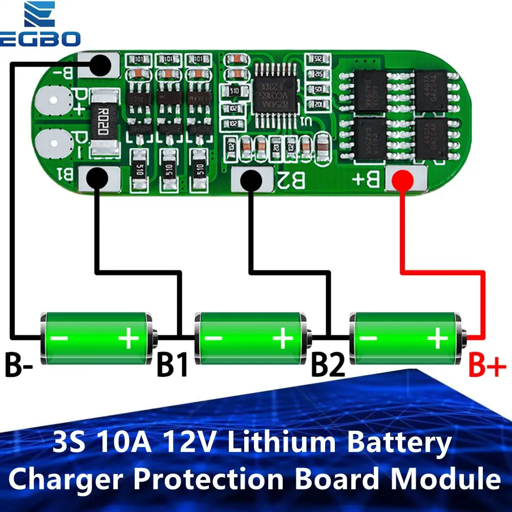 1 szt. Moduł ochrony ładowarka akumulatorów litowych 3S 10A 12V do 3 szt. Ładowania akumulator litowo-jonowych 18650 BMS 11.1V 12.6V nowy