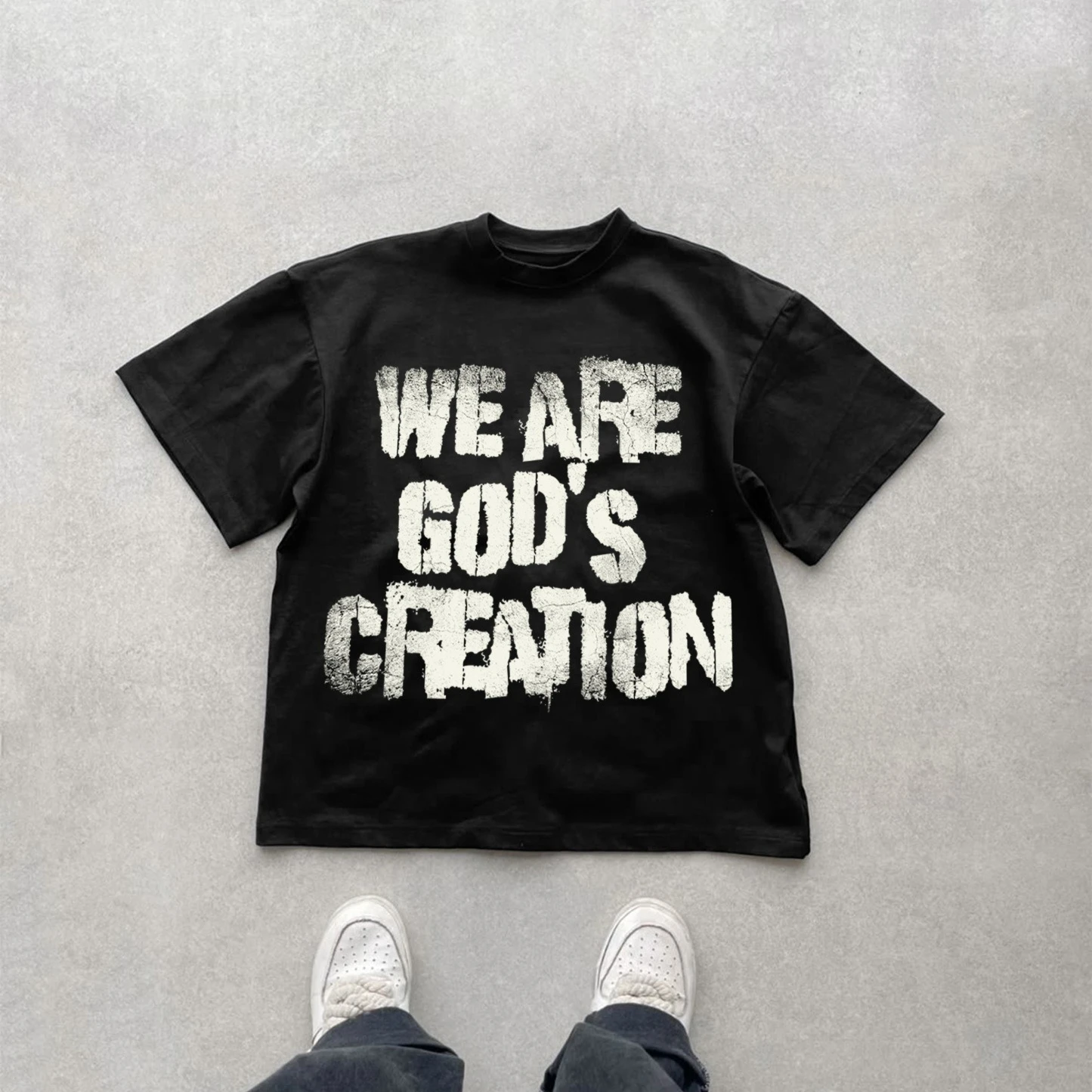 

We Are God's Creatures Print Graphics Cotton Casual T-shirt Men Y2K Short Sleeves Oversize T-shirt Streetwear Women Tee Tops