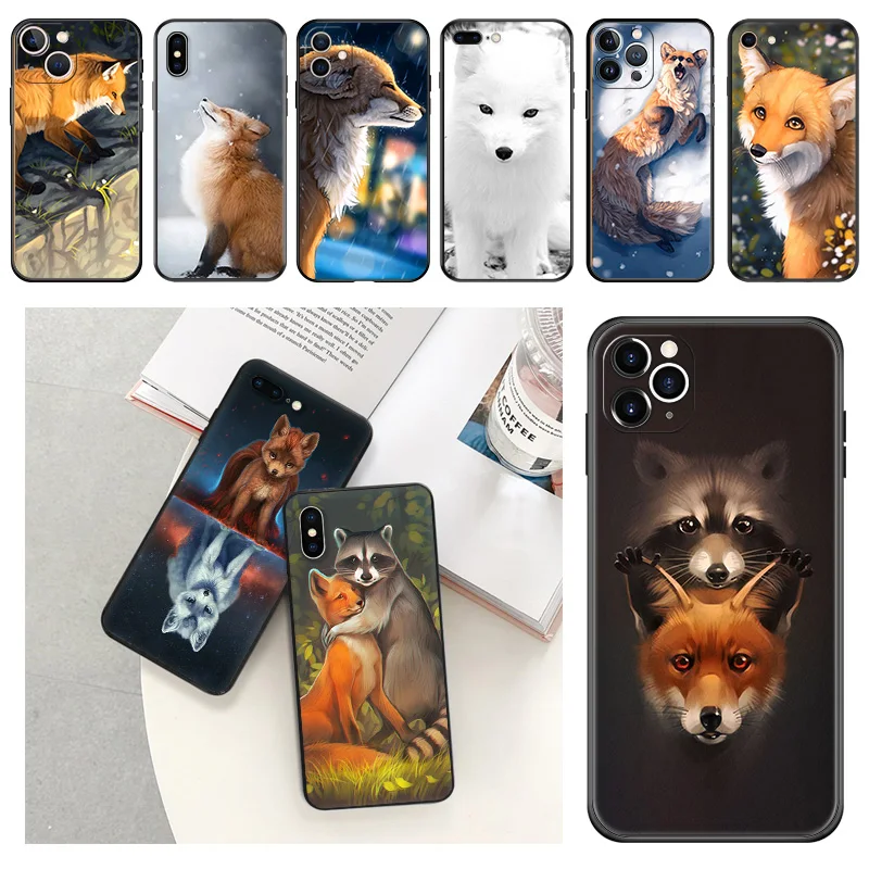 Phone Cases For iphone 15Pro XS Max 11 12 13 14 Pro 7 8 15 Plus Mini SE X XR Animal Raccoon Fox Camera Protective Cover