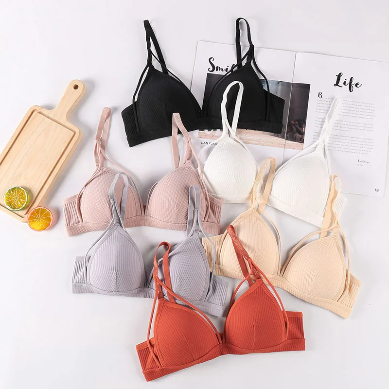 Sexy Women Bra Wire Free Brassiere Push Up Lingerie French Triangle Cup Bra Underwear Thread Top Female Intimates Bralette