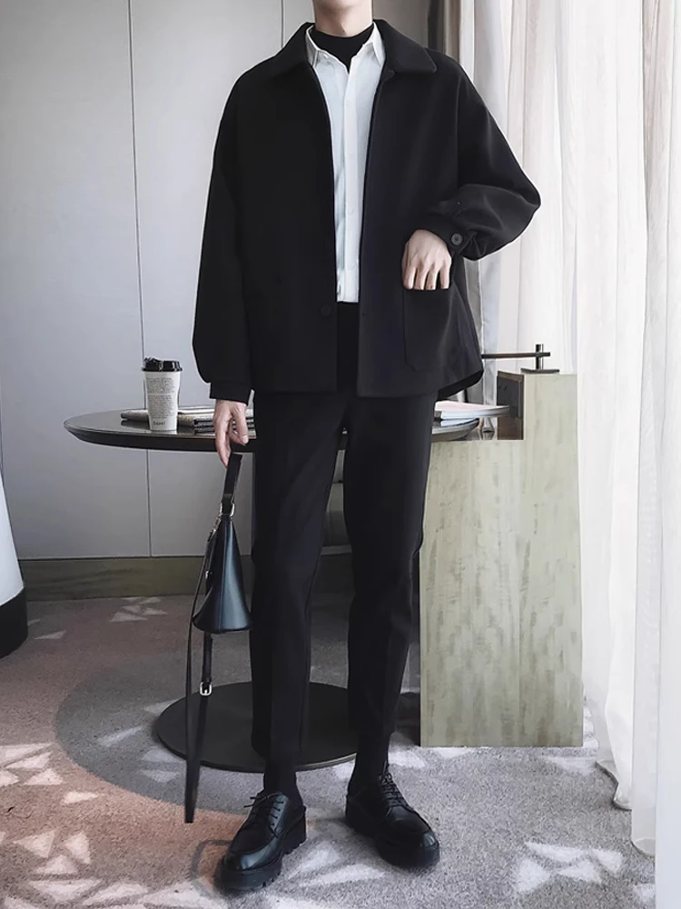 

Men's Suiting Jaet Set Peak Lapel Ele Sle Autumn Faionable Outerwear Cotton Polyester Blend Long Sve Straight Cut