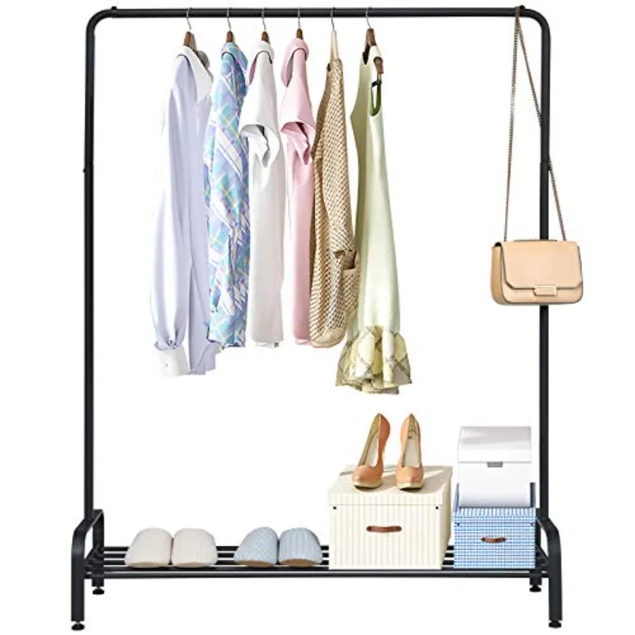 

Metal Garment Rack Heavy Duty Clothes Stand Rack with Top Rod and Lower Storage Shelf for Boxes and Shoes Industrial 2 in 1 Spa