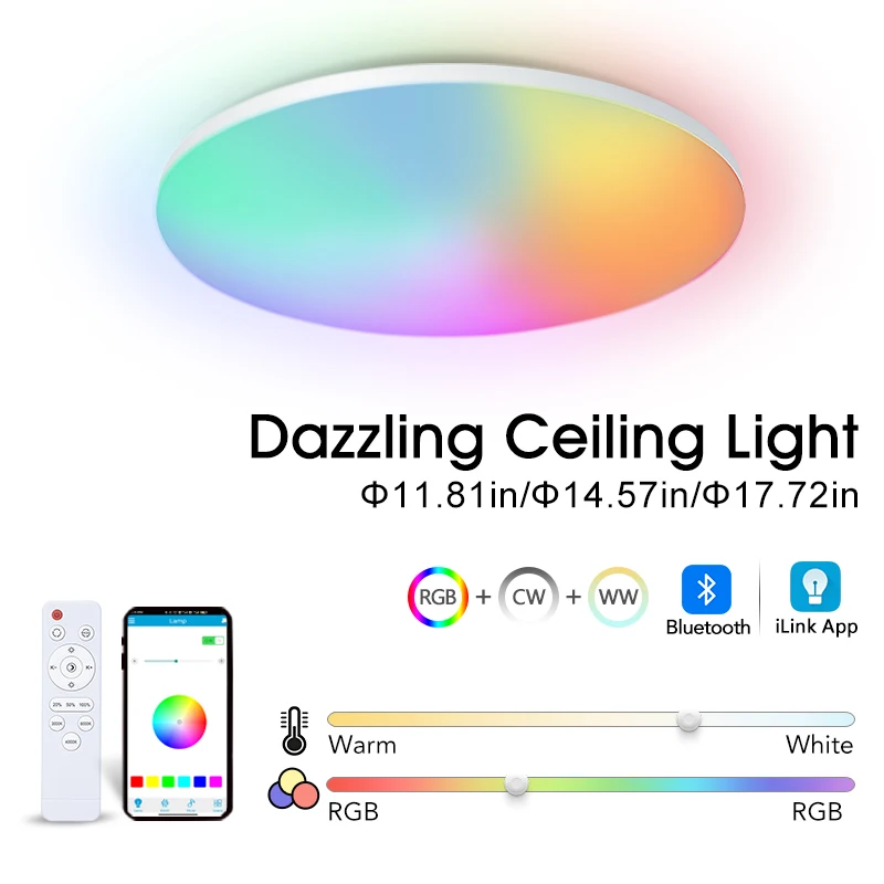 

Умный светодиодный потолочный светильник, тонкий RGB 220 В, 3000-6500 К, регулируемый светильник с дистанционным управлением, потолочный светильник для спальни, гостиной, домашнего декора
